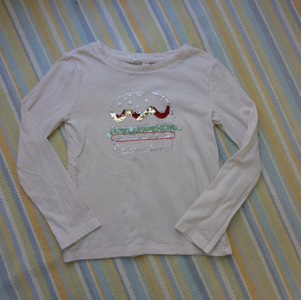 GAP sequin hamburger long sleeve tee Small 6/7